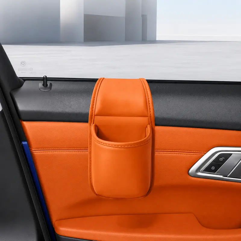 Leather Car Door Storage Pocket, Double-Layer, Flannel Lining