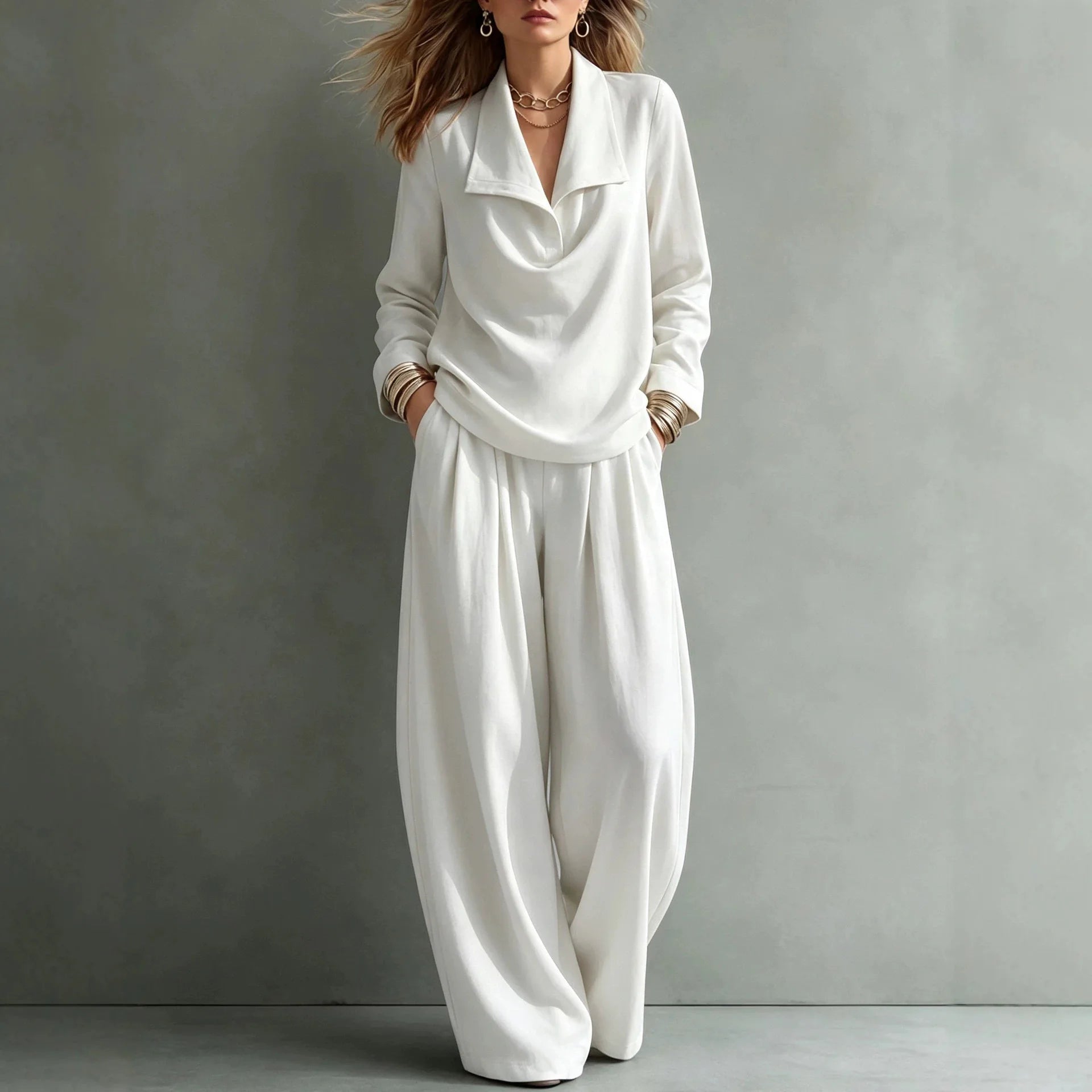Santorini™ Set with Wide‑Neck Blouse & Fluid‑Fit Trousers