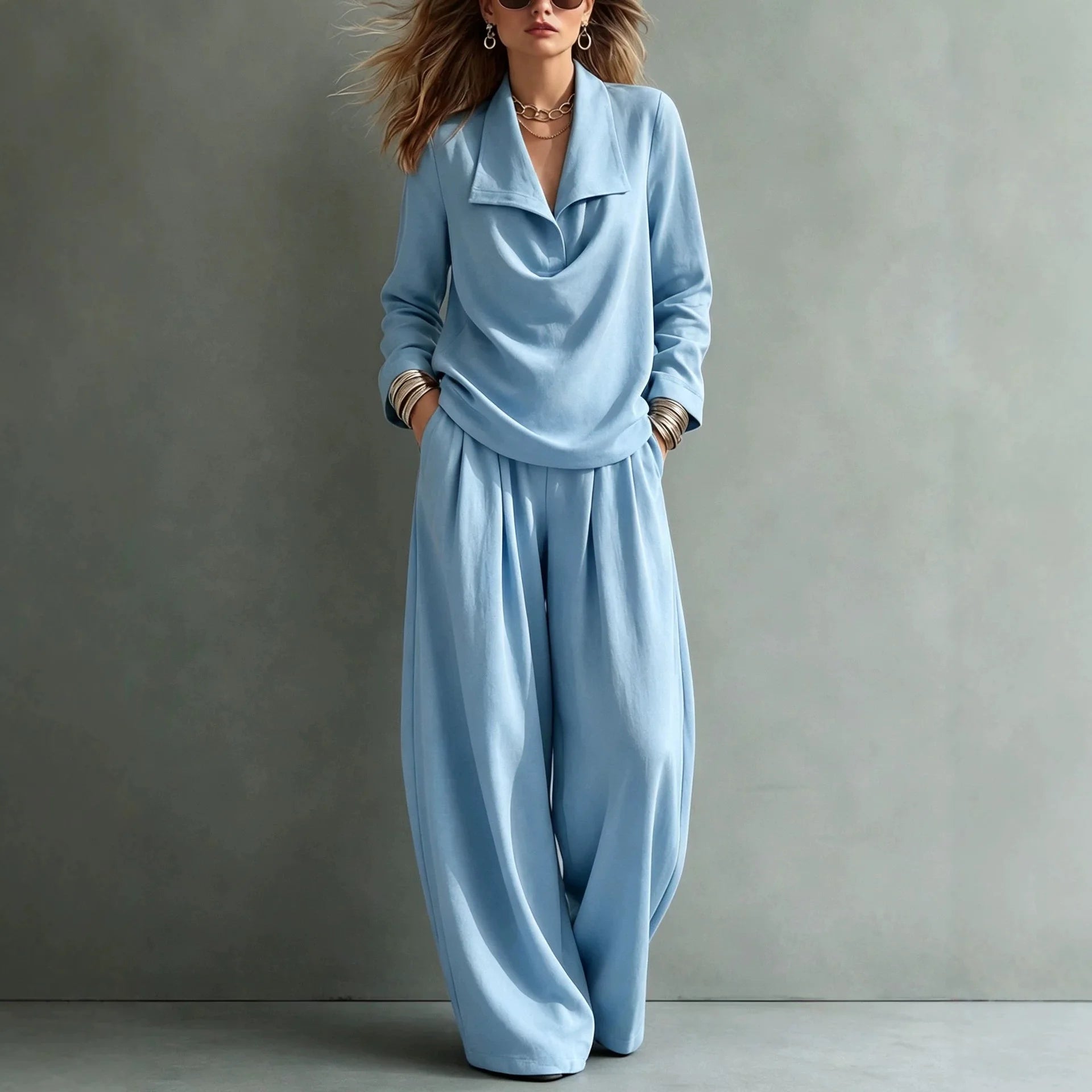 Santorini™ Set with Wide‑Neck Blouse & Fluid‑Fit Trousers