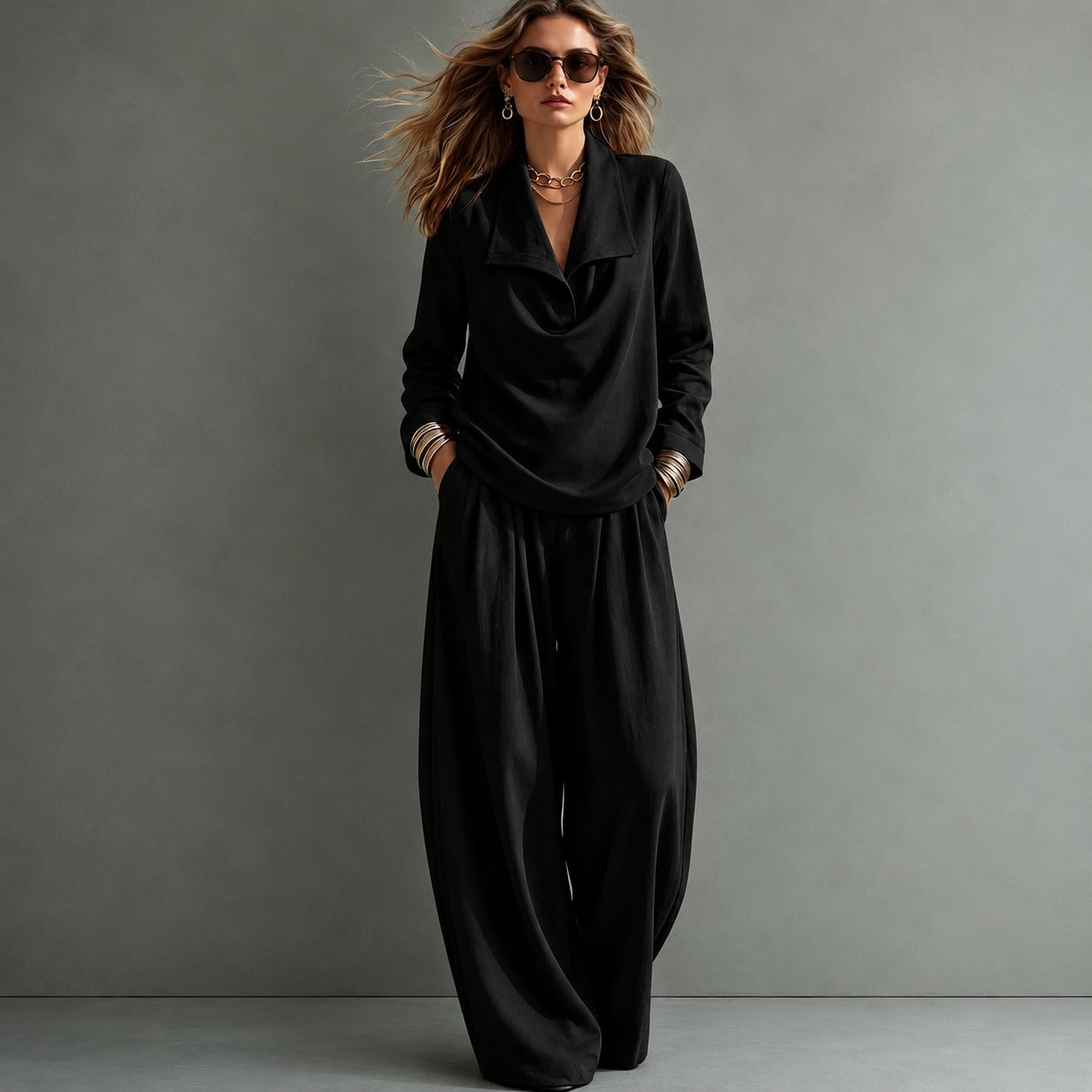 Santorini™ Set with Wide‑Neck Blouse & Fluid‑Fit Trousers