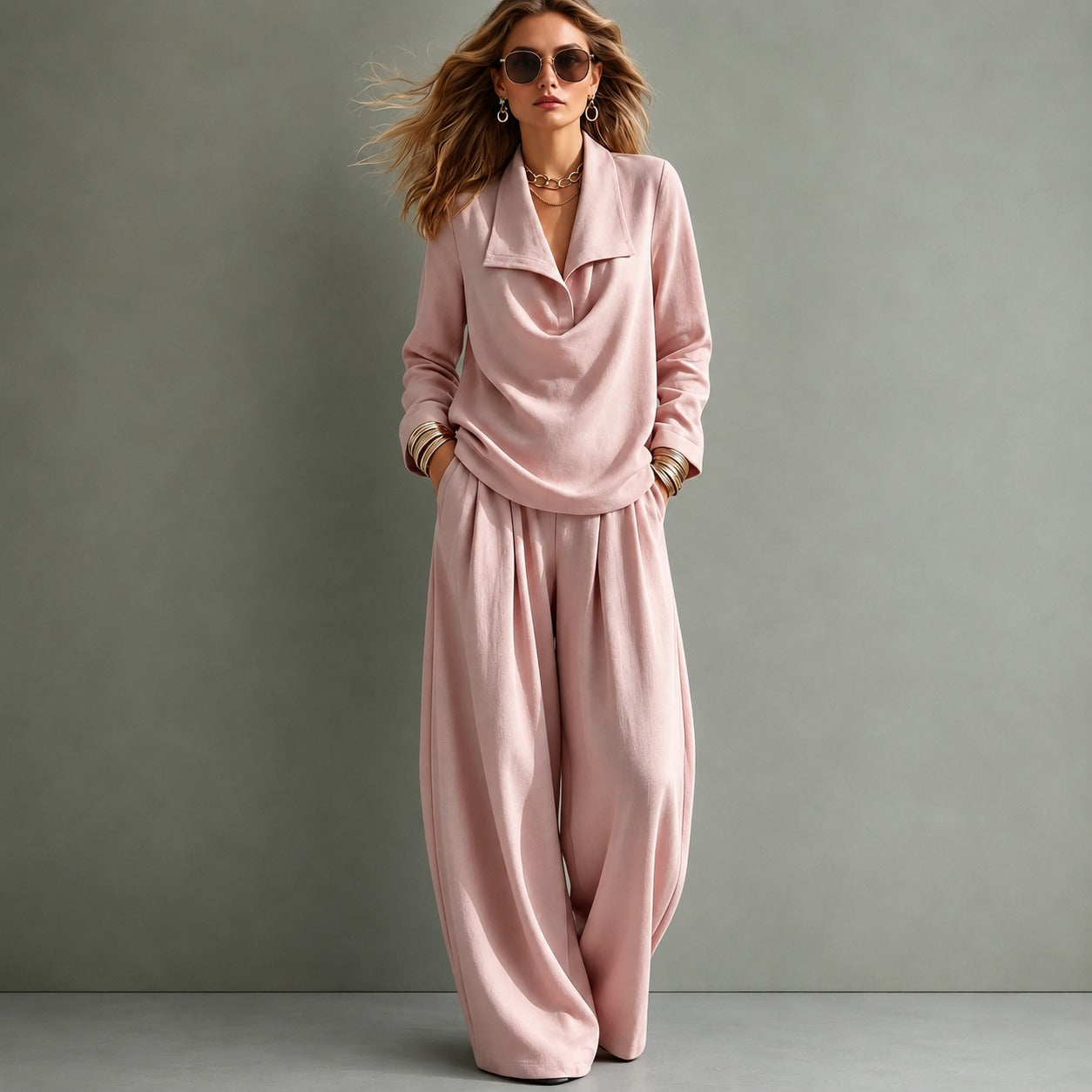 Santorini™ Set with Wide‑Neck Blouse & Fluid‑Fit Trousers