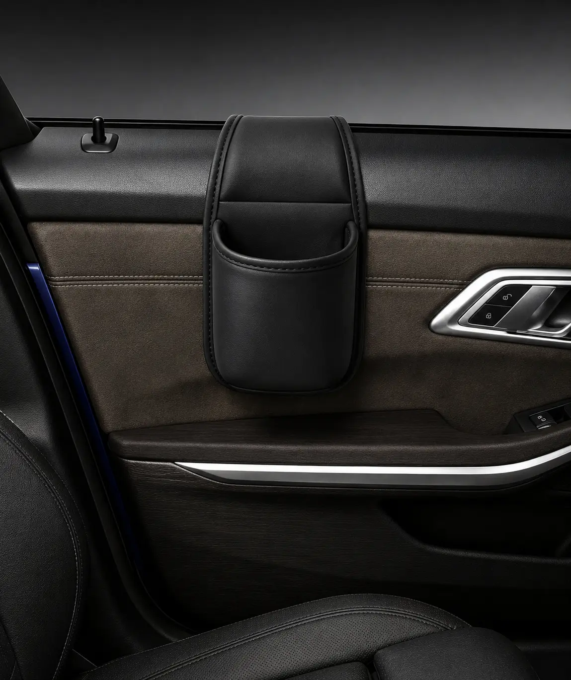 Leather Car Door Storage Pocket, Double-Layer, Flannel Lining