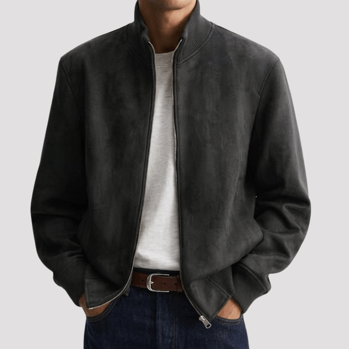 Men's Suede Jacket with Zipper