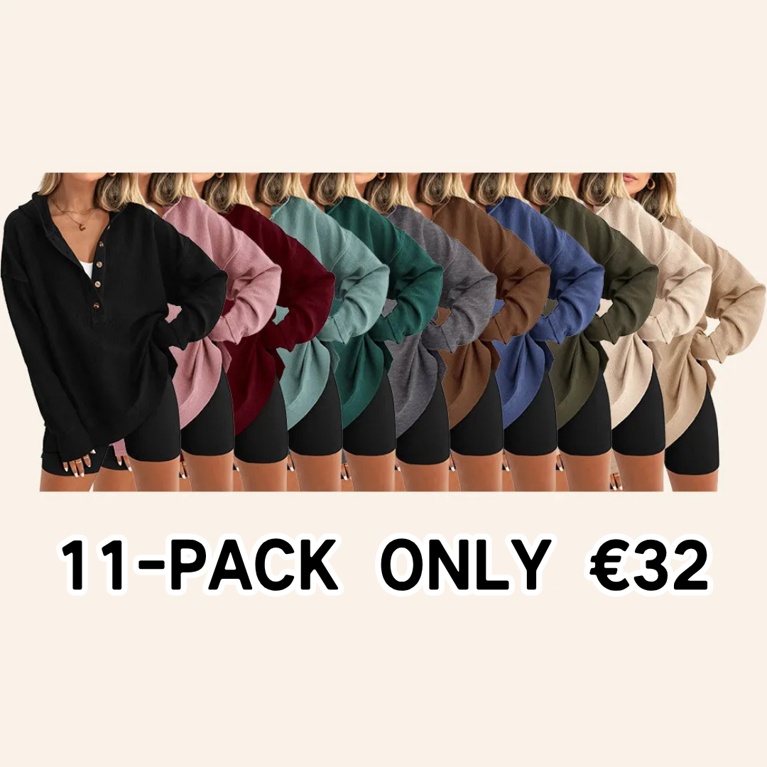 Women's Oversized Button V-Neck Hoodie Sweatshirt Long Sleeve Side Slit Casual Fall Pullover Top