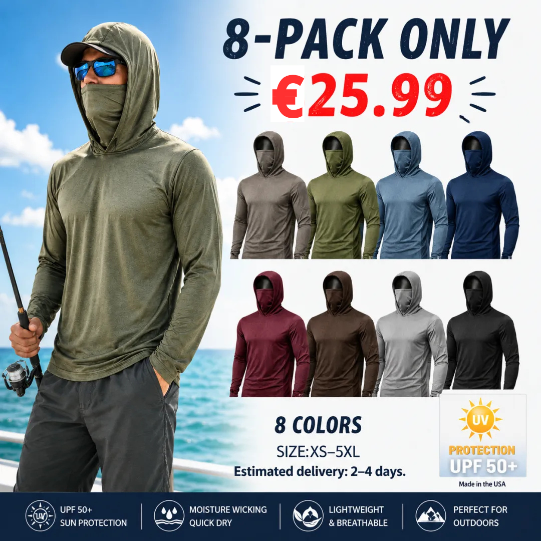 Men's UPF 50+ Long-Sleeve Sun-Protection Hoodie (with Sleeve Pocket and Face Mask)