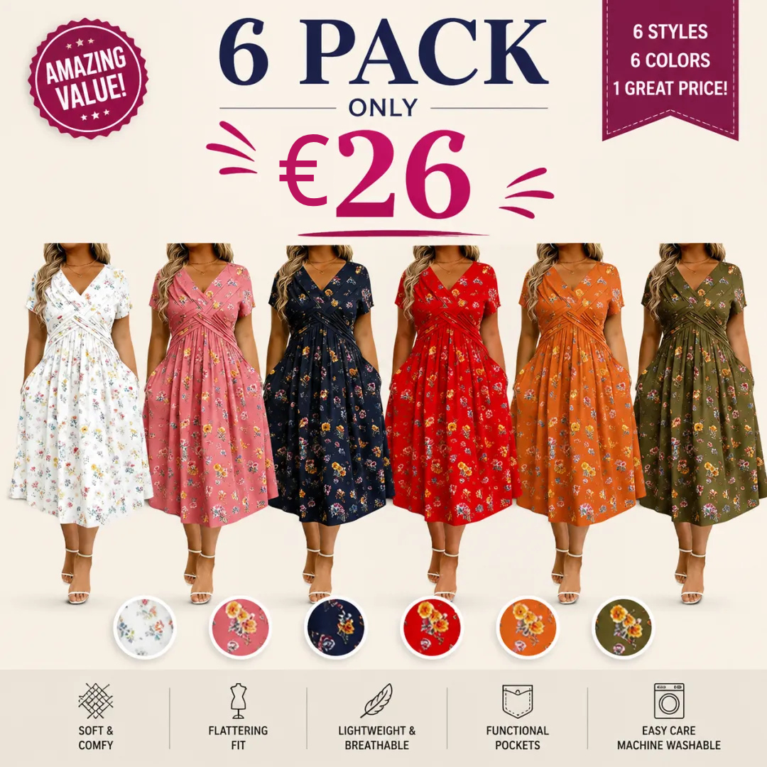 Floral V-neck dress with a twist at the waist—elegant and casual for any occasion