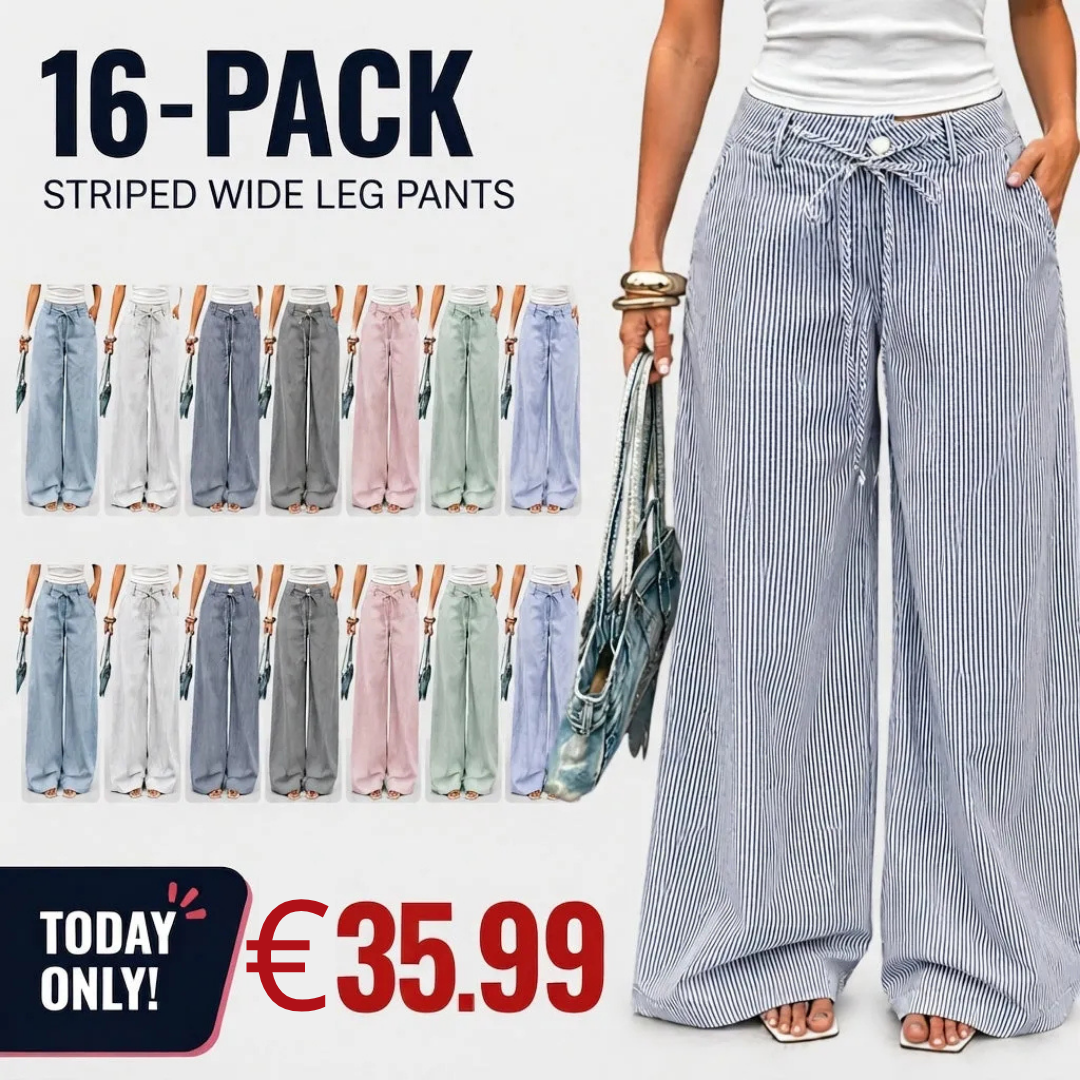 ⚡FINAL SALE⚡- Women's  Striped With Pockets Black Baggy Low Rise Wide Leg Pants