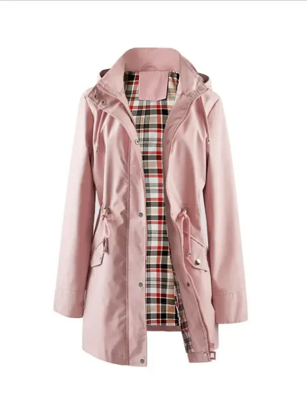 ❤️‍🔥New Arrival-49% OFF🥰Women's Solid Color Casual Jacket-Waterproof and Windproof Coats, Hooded Windbreakers✨Drawstring Waist, Zip & Button Closure, Casual Outerwear Coat for Spring & Fall🍃