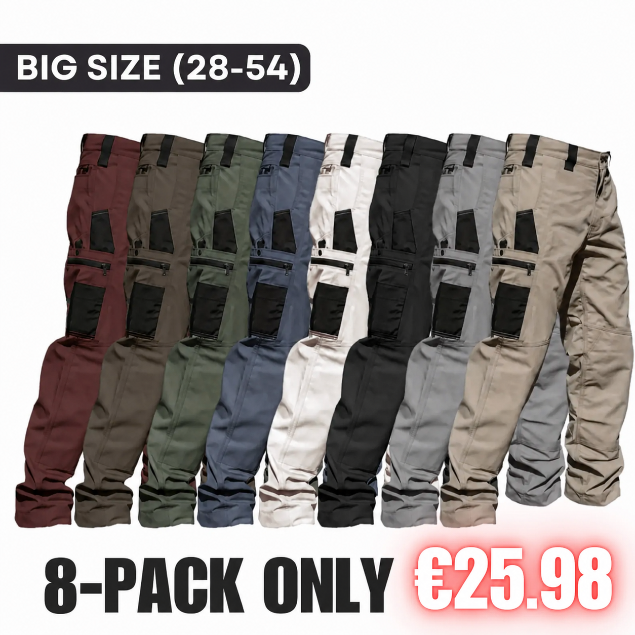 8-Pack(All colors) Men's 8-Pack Unisex 10-Pocket Heavy Duty zipper waterproof tactical Work Pants