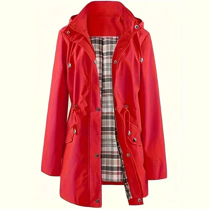 ❤️‍🔥New Arrival-49% OFF🥰Women's Solid Color Casual Jacket-Waterproof and Windproof Coats, Hooded Windbreakers✨Drawstring Waist, Zip & Button Closure, Casual Outerwear Coat for Spring & Fall🍃
