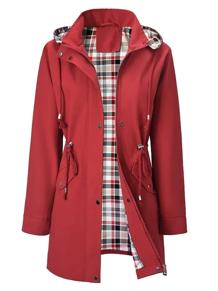 ❤️‍🔥New Arrival-49% OFF🥰Women's Solid Color Casual Jacket-Waterproof and Windproof Coats, Hooded Windbreakers✨Drawstring Waist, Zip & Button Closure, Casual Outerwear Coat for Spring & Fall🍃