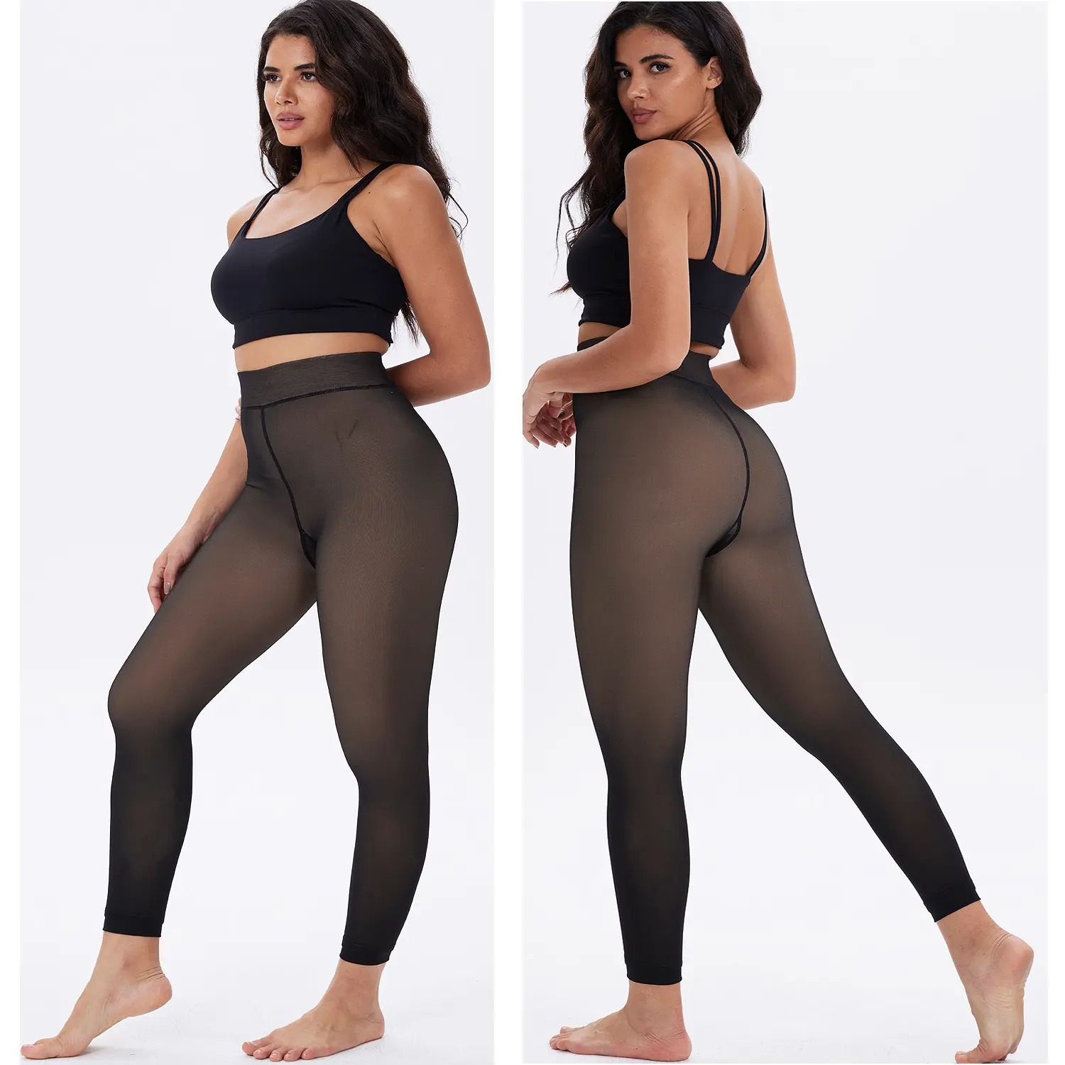 Women's Fake Sheer Thermal Tights, Fleece Lined High Stretch Warm Pantyhose, Minimalist Slim Thick Leggings for Winter Dress Daily Wear