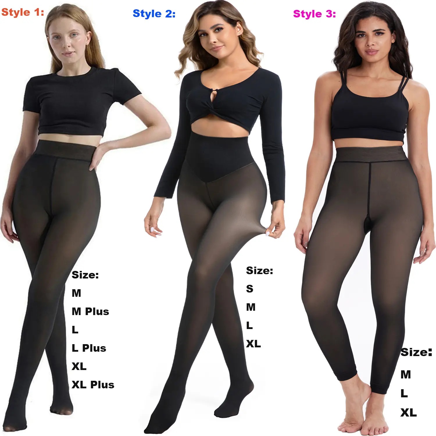 Women's Fake Sheer Thermal Tights, Fleece Lined High Stretch Warm Pantyhose, Minimalist Slim Thick Leggings for Winter Dress Daily Wear