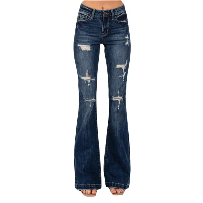 👖 Madison Mid-Rise Ripped Flare Jeans