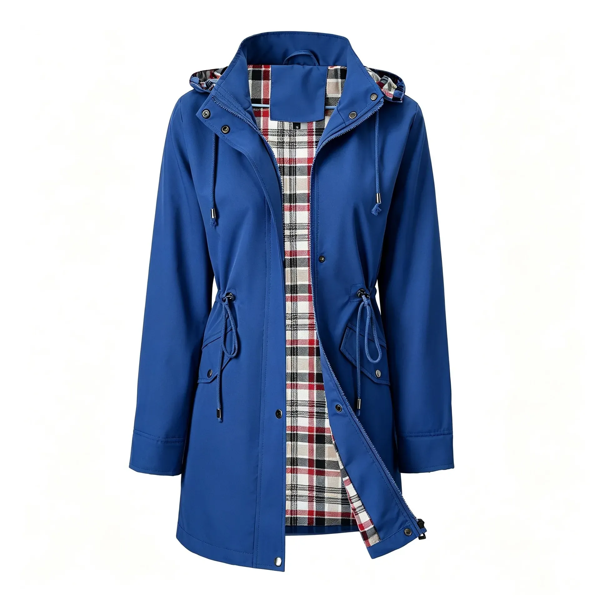 ❤️‍🔥New Arrival-49% OFF🥰Women's Solid Color Casual Jacket-Waterproof and Windproof Coats, Hooded Windbreakers✨Drawstring Waist, Zip & Button Closure, Casual Outerwear Coat for Spring & Fall🍃