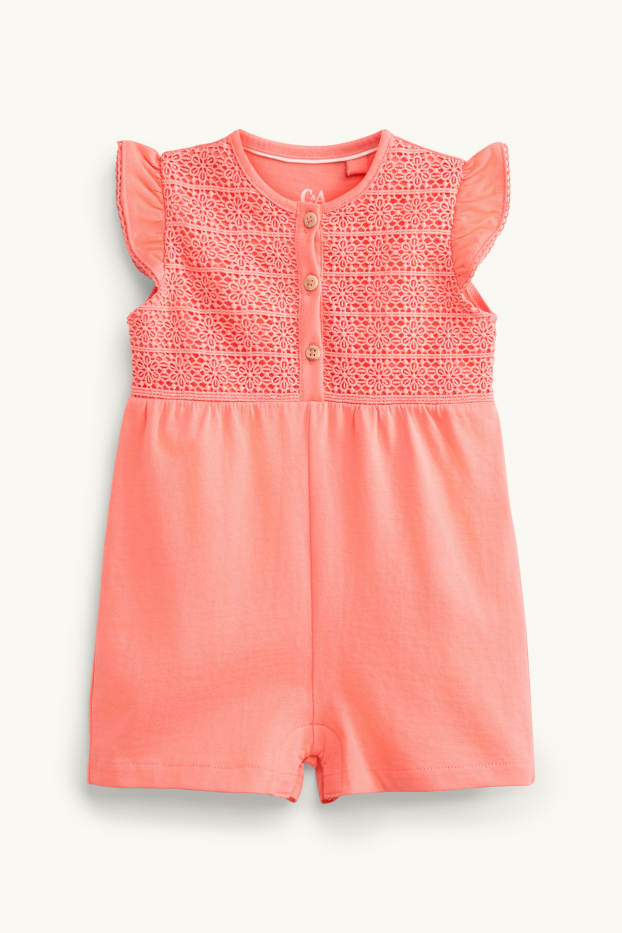 Baby Girls - Floral - baby playsuit - coral