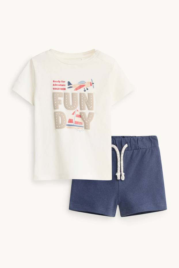 Baby Boys - Aeroplane and boat - baby outfit - 2 piece - white / blue