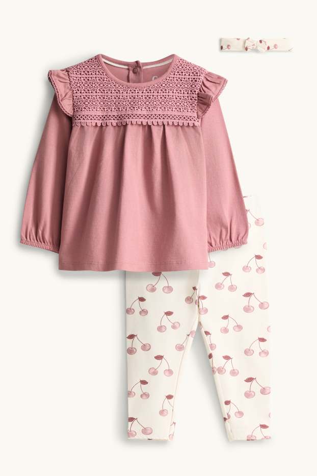 Baby Girls - Cherry - baby outfit - 3 piece - white / rose