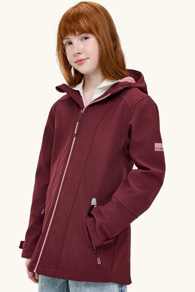 Children Girls - Softshell jacket with hood - waterproof - dark red