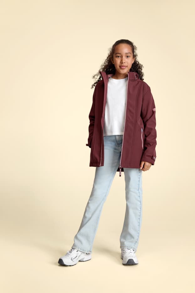 Children Girls - Softshell jacket with hood - waterproof - dark red