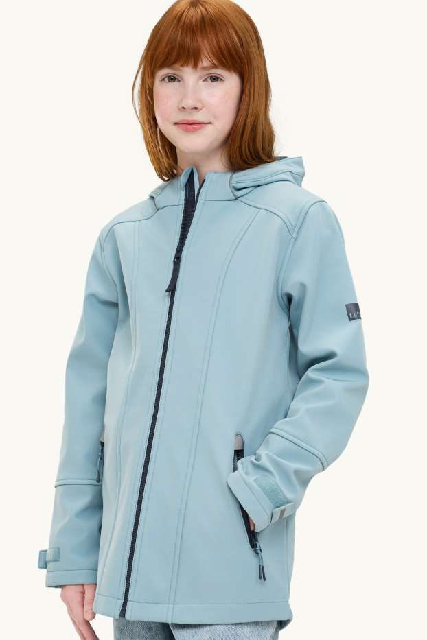 Children Girls - Softshell jacket with hood - waterproof - light blue