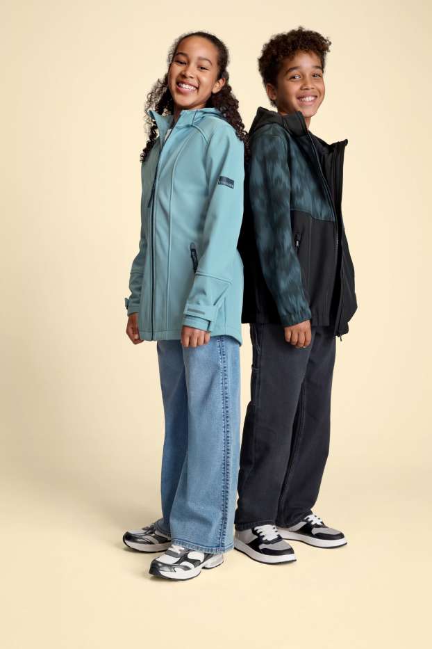 Children Girls - Softshell jacket with hood - waterproof - light blue