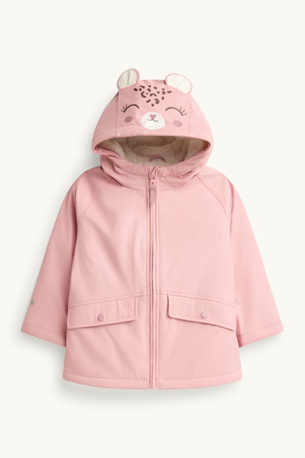Children Girls - Star and leopard - rain jacket with hood - lined - light rose
