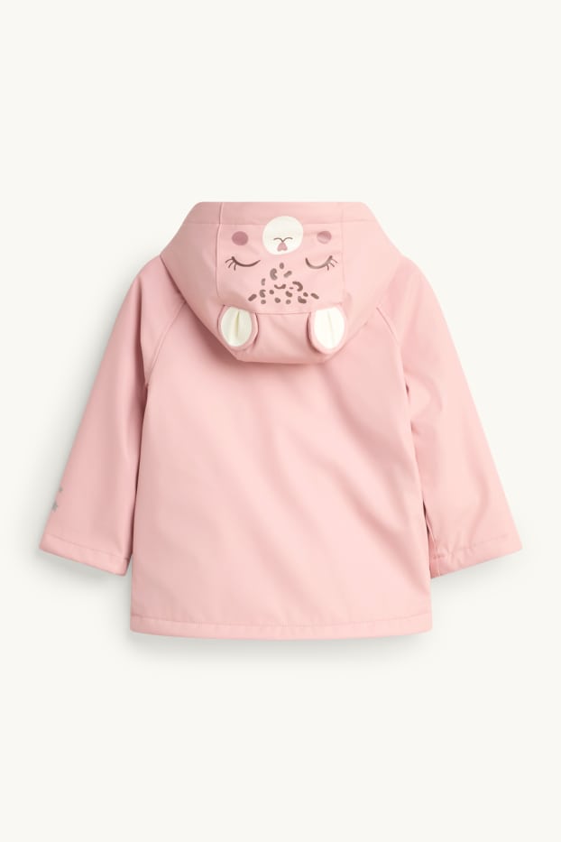 Children Girls - Star and leopard - rain jacket with hood - lined - light rose