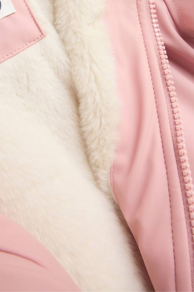 Children Girls - Star and leopard - rain jacket with hood - lined - light rose