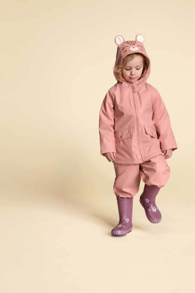 Children Girls - Star and leopard - rain jacket with hood - lined - light rose