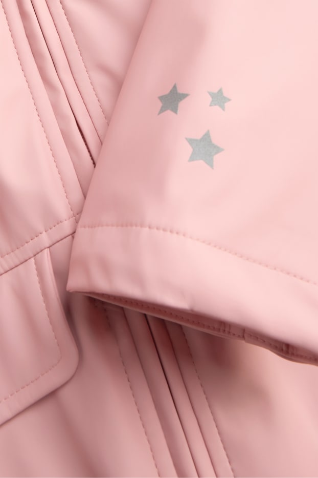 Children Girls - Star and leopard - rain jacket with hood - lined - light rose