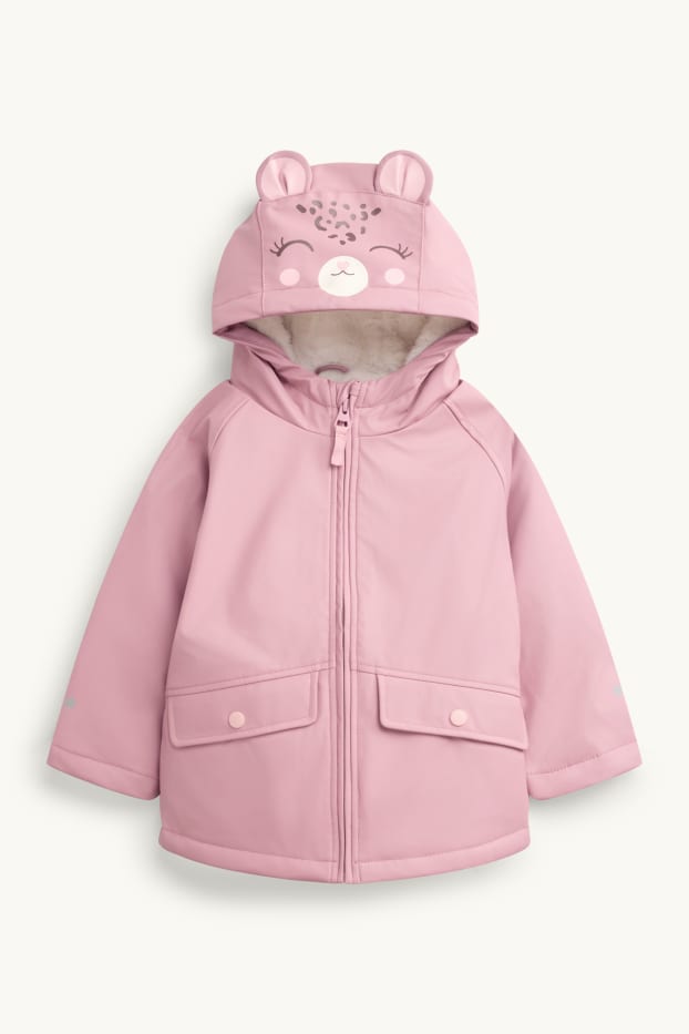 Children Girls - Star and leopard - rain jacket with hood - lined - rose