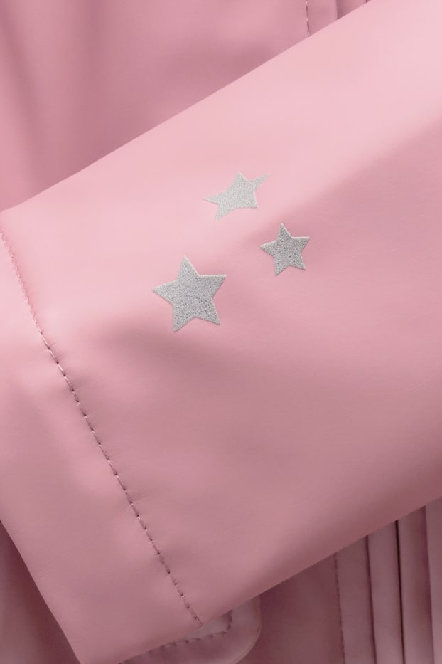 Children Girls - Star and leopard - rain jacket with hood - lined - rose