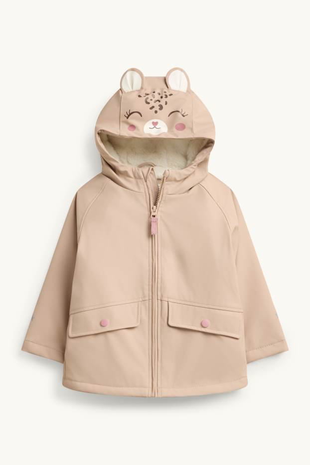 Children Girls - Star and leopard - rain jacket with hood - lined - light brown