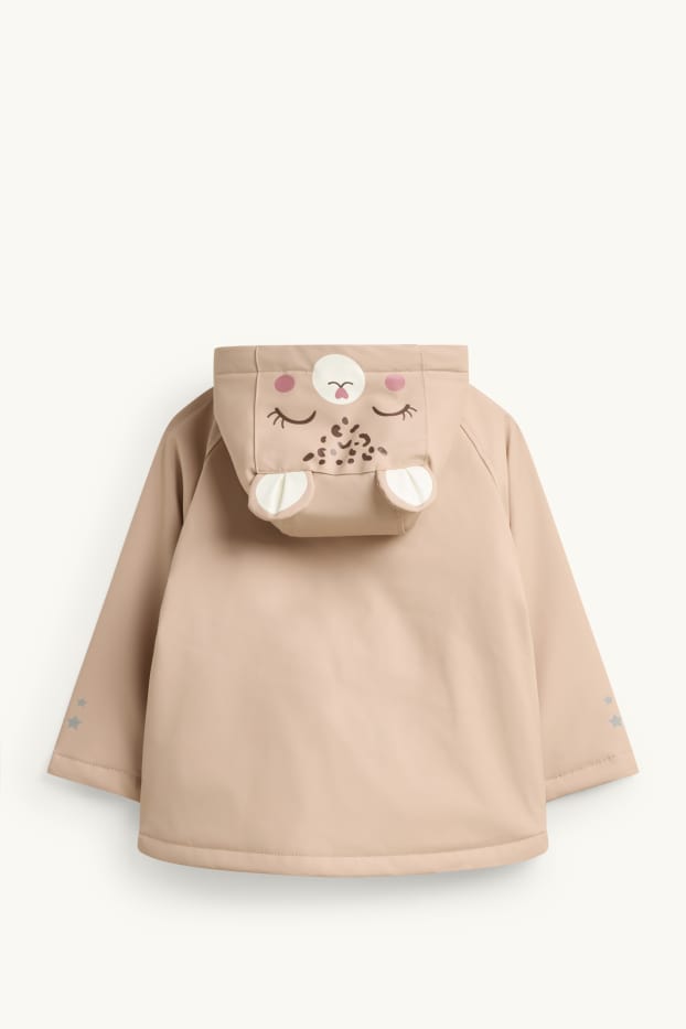 Children Girls - Star and leopard - rain jacket with hood - lined - light brown