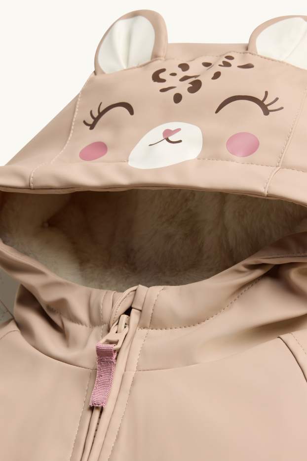 Children Girls - Star and leopard - rain jacket with hood - lined - light brown