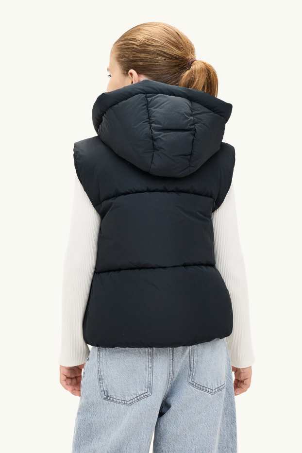 Children Girls - Quilted gilet with hood - water-repellent - black