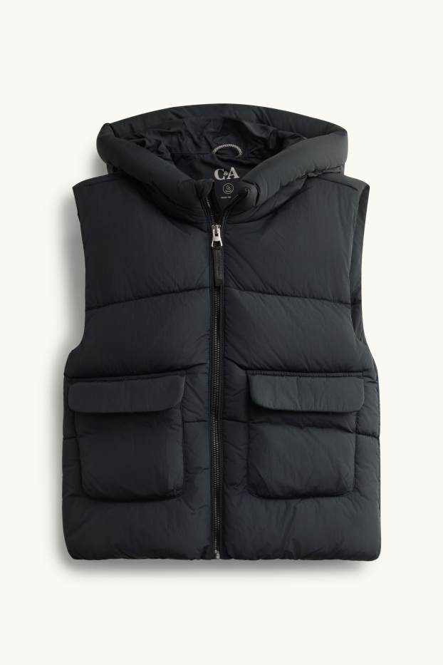 Children Girls - Quilted gilet with hood - water-repellent - black