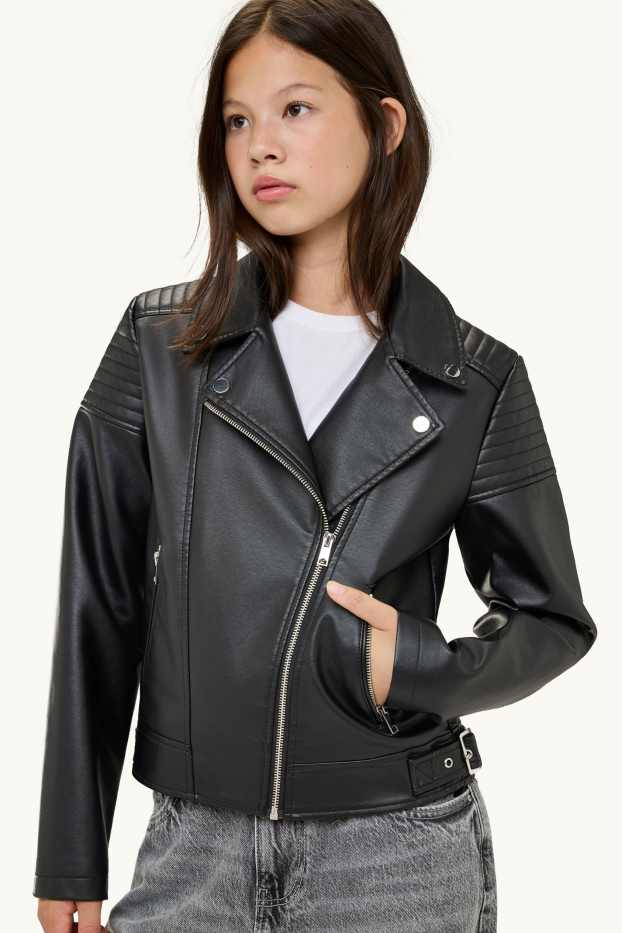 Children Girls - Biker jacket - faux leather - black