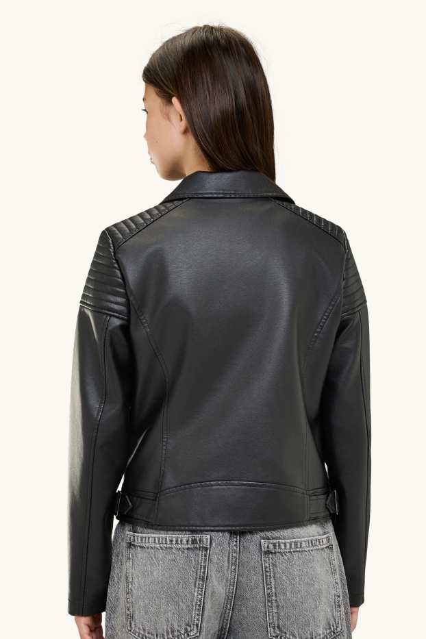 Children Girls - Biker jacket - faux leather - black