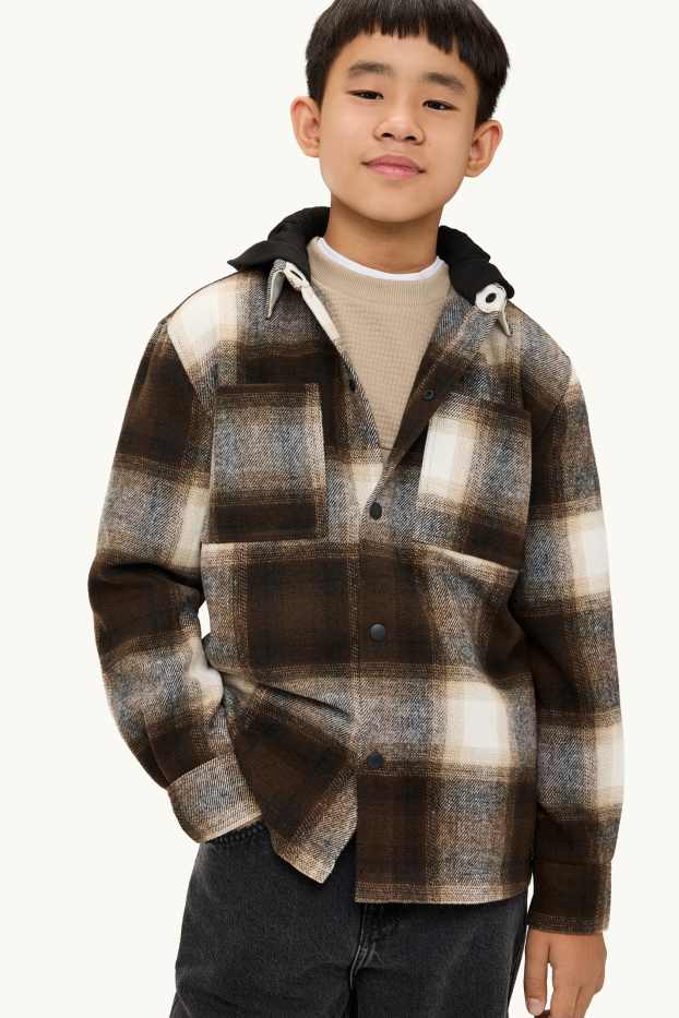 Children Boys - Flannel jacket with hood - brown