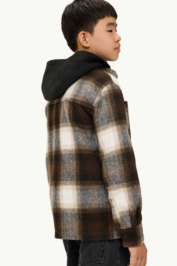 Children Boys - Flannel jacket with hood - brown