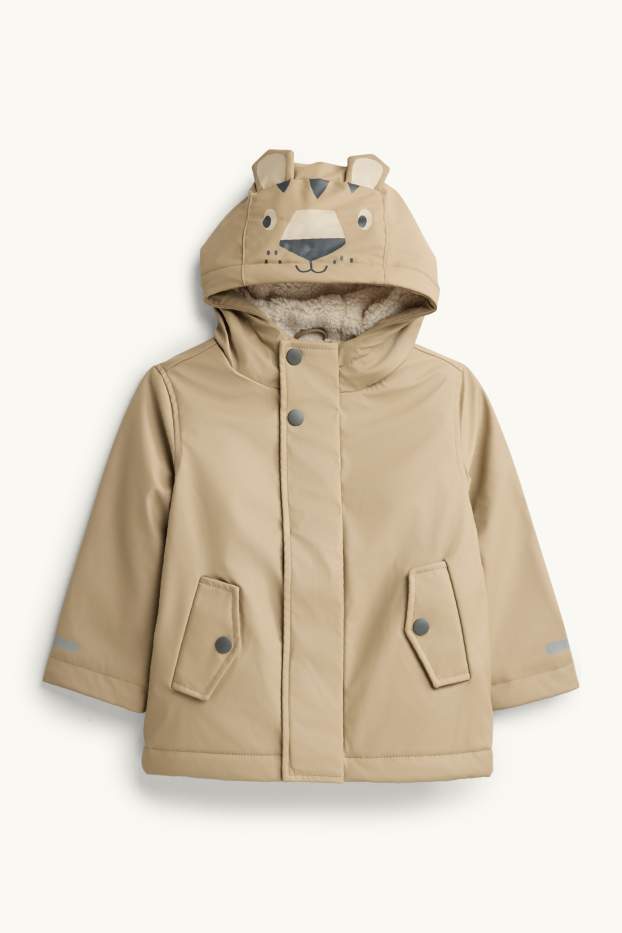 Children Boys - Tiger - rain jacket with hood - lined - waterproof - light brown