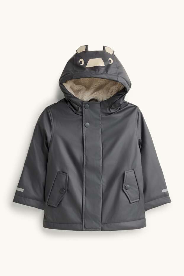 Children Boys - Tiger - rain jacket with hood - lined - waterproof - anthracite