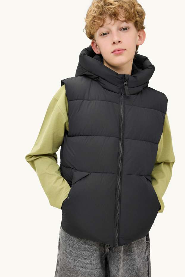 Children Boys - Quilted gilet with hood - black