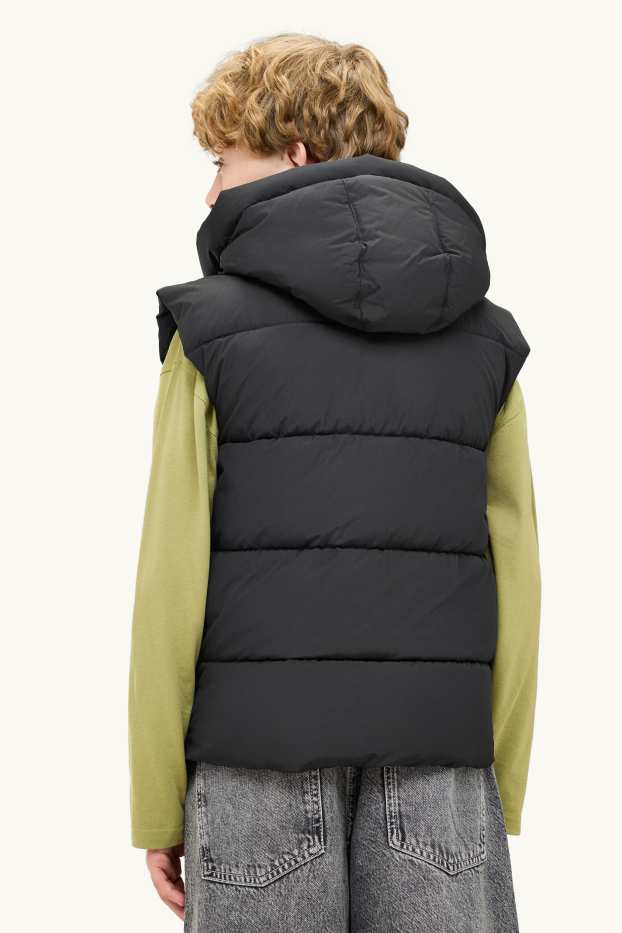 Children Boys - Quilted gilet with hood - black