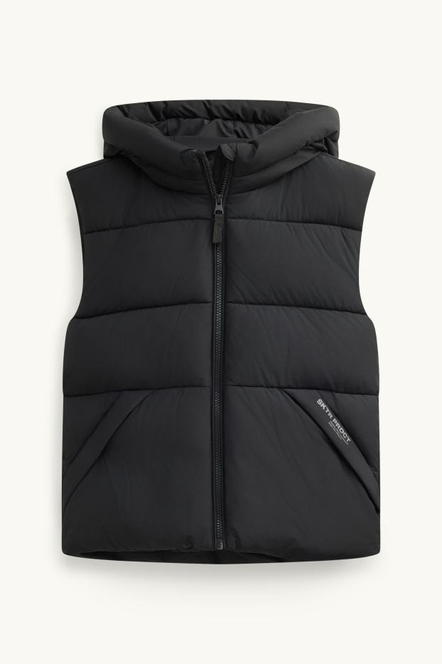Children Boys - Quilted gilet with hood - black