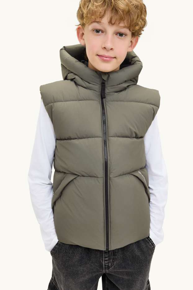 Children Boys - Quilted gilet with hood - green