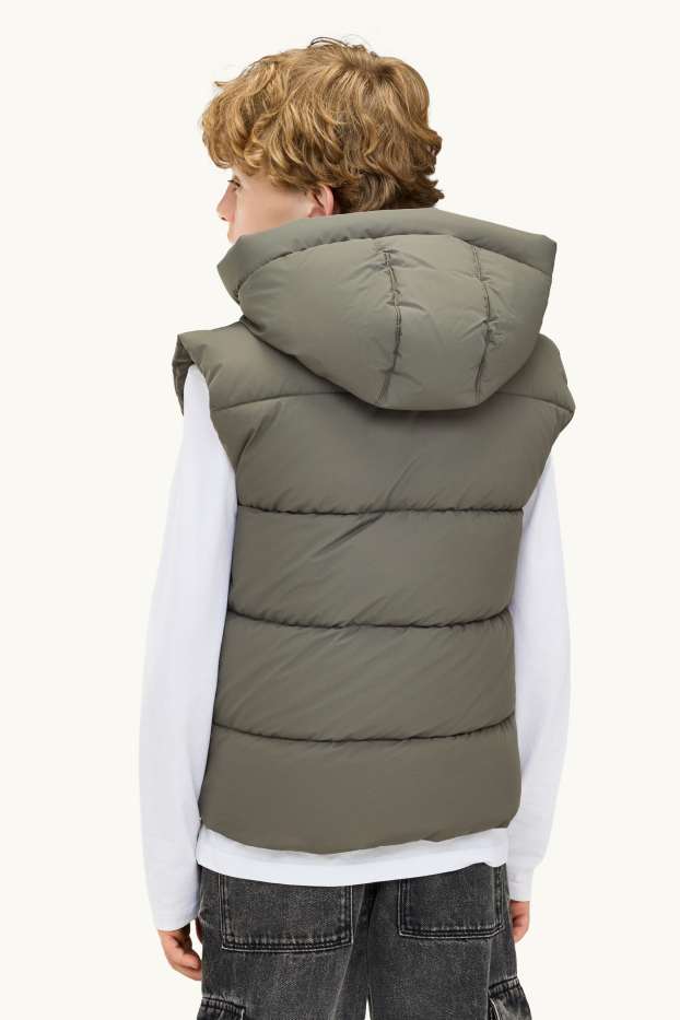 Children Boys - Quilted gilet with hood - green