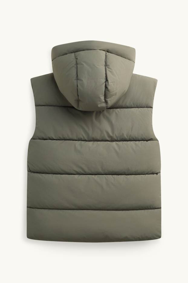 Children Boys - Quilted gilet with hood - green